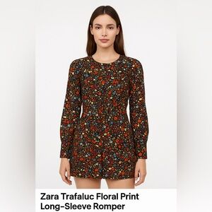 ZARA Trafaluc Black Floral Long Sleeve Romper Size M. AA36
